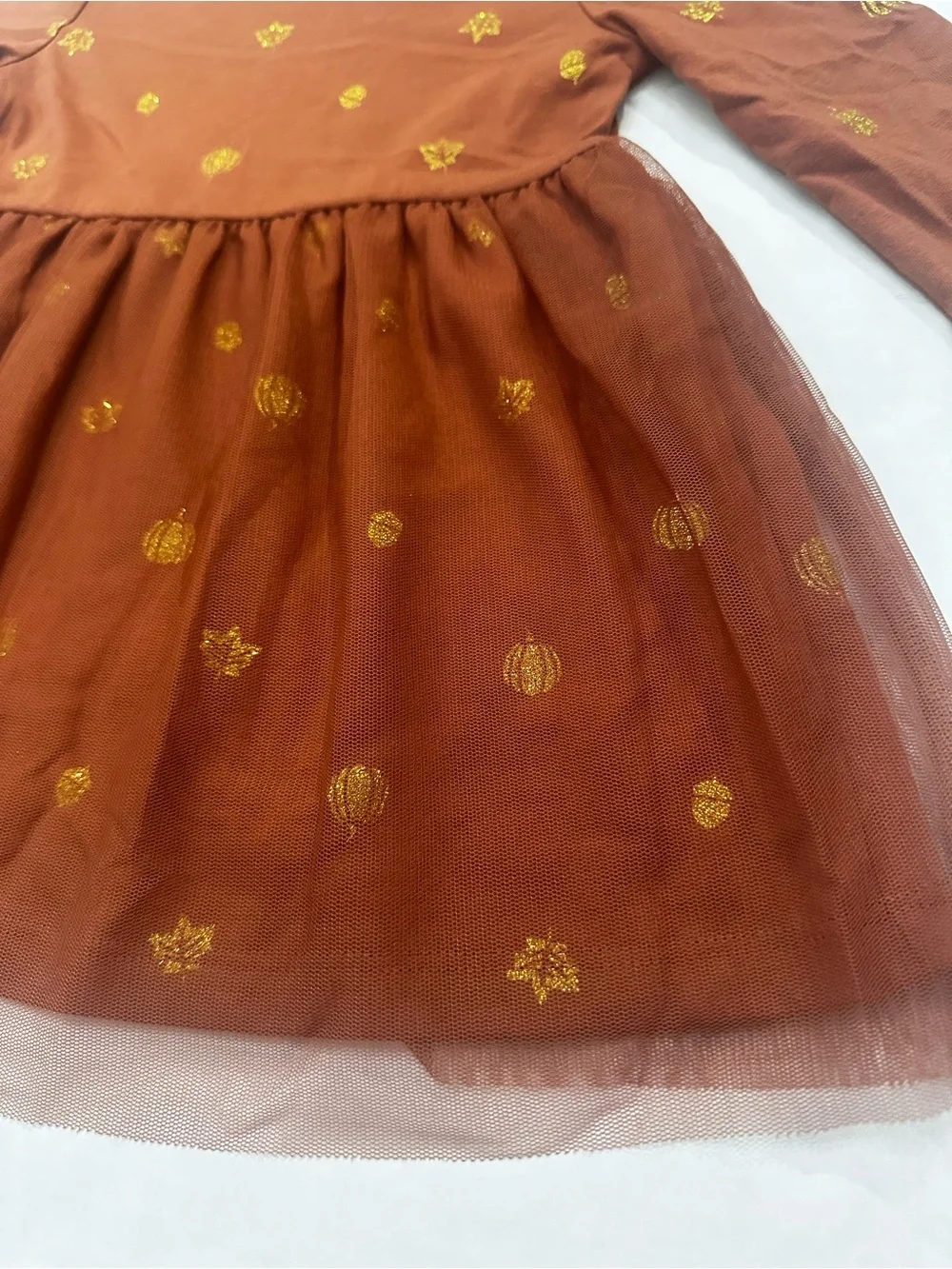 Carter's Girls Long Sleeve Brown Fall Dress with Gold Leaf Print Size 18 Months